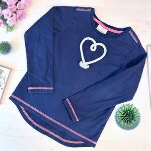 Hanna Andersson Rope Heart Navy Long Sleeve Top Girls 120 (6–7Y)